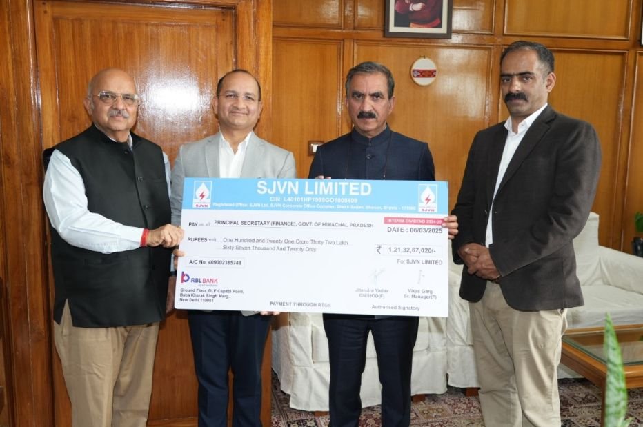 SJVNL Presents Interim Dividend Cheque to Himachal Pradesh Chief Minister